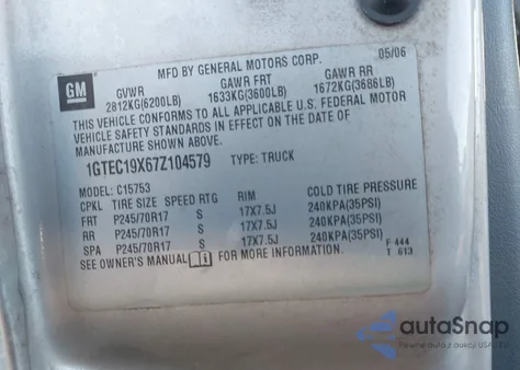 2007 GMC Sierra 1500 Classic Work Truck from USA, damaged, VIN 1GTEC19X67Z104579